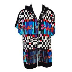 Simply Art by Dolcezza Womens Short Sleeve Hooded Lollipop Floral Cardigan Mesh